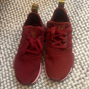 Adidas Red Suede Sneakers with White Sole